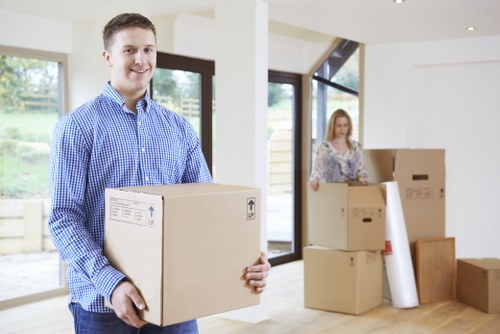 Prepared moving boxes and furniture for a removal service in Elmstead