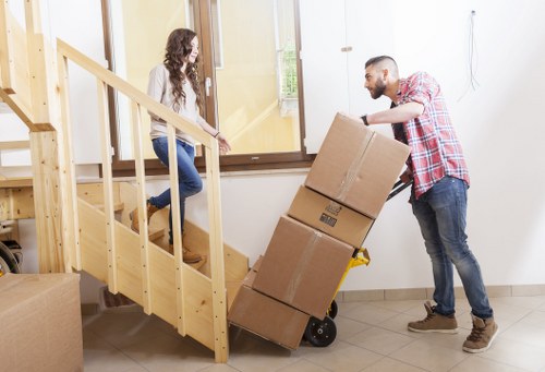 Boxes and packed items prepared for transport
